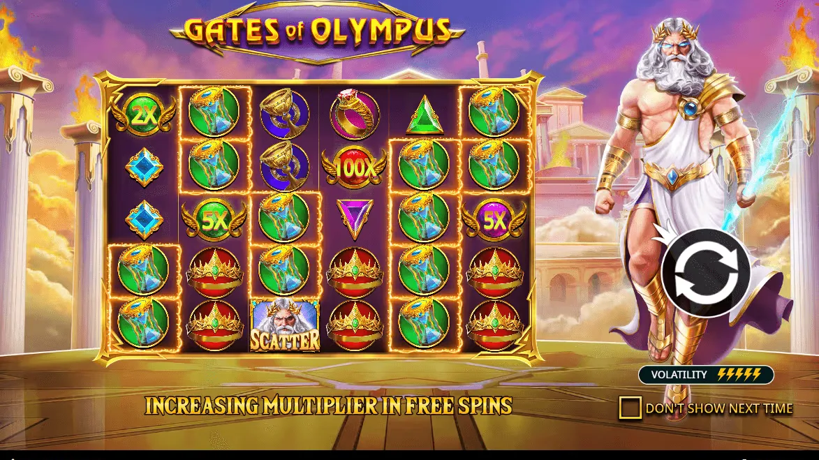 Gates of Olympus pokie gameplay screenshot