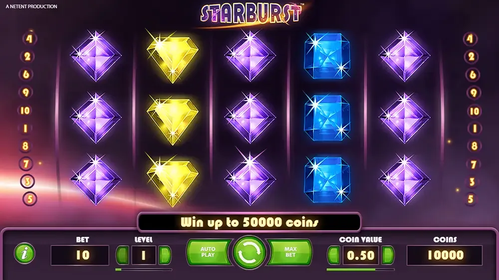Starburst pokie gameplay screenshot