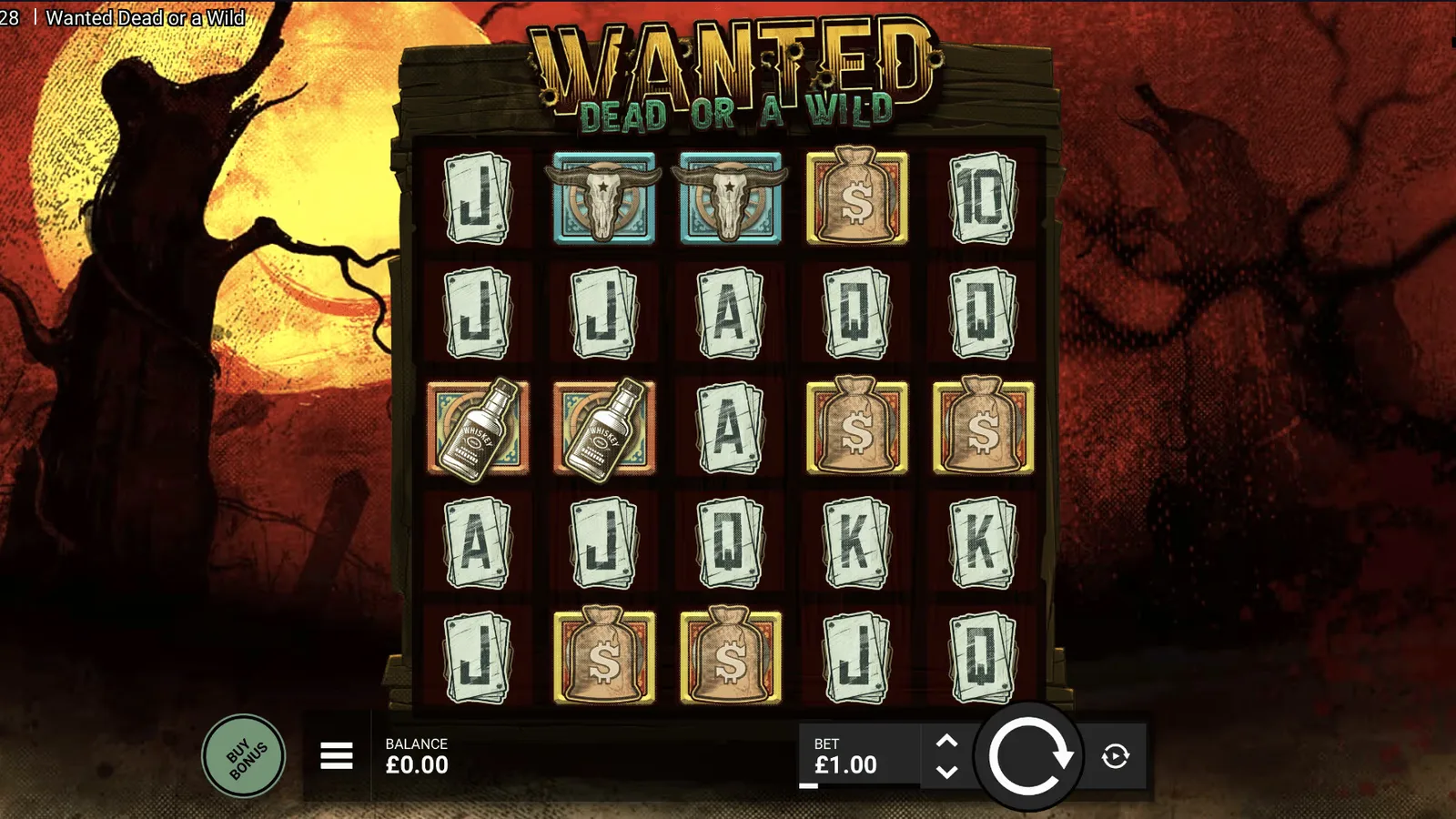 Wanted Dead or a Wild pokie gameplay screenshot